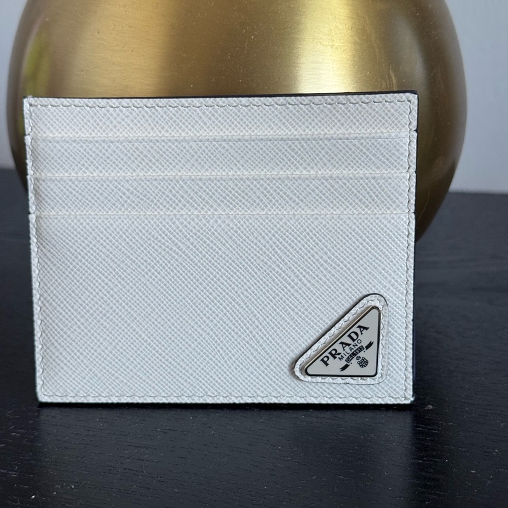 BRABD NEW. Prada Saffiano Leather Card Holder in white with box.